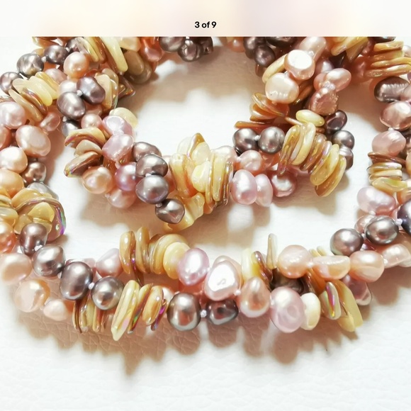 Baroque Pearl Necklace Grey Pink Twist Choker - Picture 3 of 7
